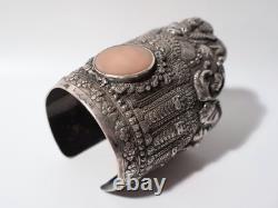 Superb Large Antique Asian Ethnic Solid Silver Cuff Bracelet, 19th Century