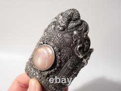 Superb Large Antique Asian Ethnic Solid Silver Cuff Bracelet, 19th Century