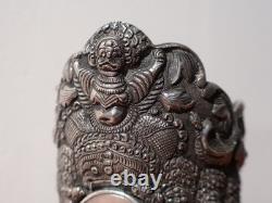 Superb Large Antique Asian Ethnic Solid Silver Cuff Bracelet, 19th Century