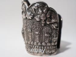 Superb Large Antique Asian Ethnic Solid Silver Cuff Bracelet, 19th Century