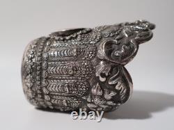 Superb Large Antique Asian Ethnic Solid Silver Cuff Bracelet, 19th Century