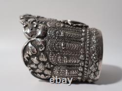 Superb Large Antique Asian Ethnic Solid Silver Cuff Bracelet, 19th Century