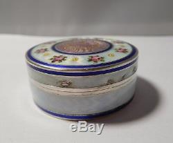 Superb Old Box Enameled Solid Silver And Vermeil