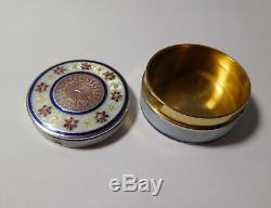 Superb Old Box Enameled Solid Silver And Vermeil