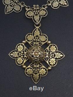 Superb Old Necklace In Sterling Silver Vermeil Maltese Cross Nineteenth Empire Style