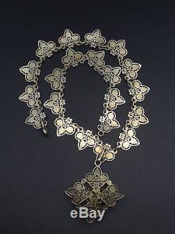 Superb Old Necklace In Sterling Silver Vermeil Maltese Cross Nineteenth Empire Style