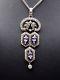 Superb Old Pendant In Sterling Silver Rhinestones And Blue Stones Xixeme
