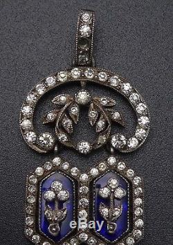 Superb Old Pendant In Sterling Silver Rhinestones And Blue Stones Xixeme