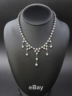Superb Old River Necklace In Sterling Silver And Rhinestone Drapery Nineteenth