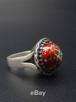 Superb Old Solid Silver Dome Ring And Enamels Bressans Xixth T57