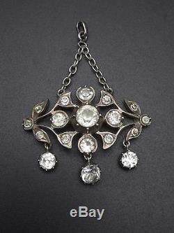 Superb Old Sterling Silver Pendant And Rhinestones Lavallière XIX