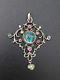 Superb Pendant Old Silver Turquoise Stones And Pearl Baroque Xixeme