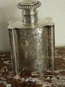 Superb Very Rare Old Solid Silver Tea Box Chinese Decor 19th