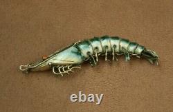 Superb Vintage Solid Silver Enameled Shrimp Pendant