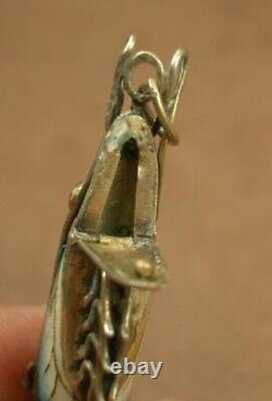 Superb Vintage Solid Silver Enameled Shrimp Pendant