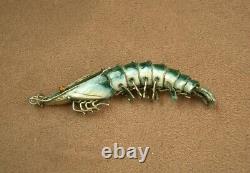 Superb Vintage Solid Silver Enameled Shrimp Pendant