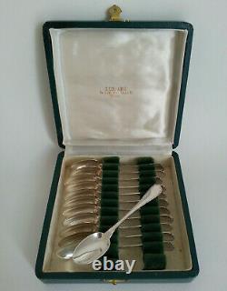 Superbe Coffret 12 Old Cuilleres A Moka Argent Massif Mo M. R. To Be Identified