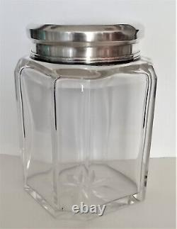 The title translates to: Large old cut crystal pot, solid silver lid Minerve 1816g Excellent condition