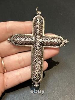 Translate this title in English: Ancient Solid Silver Pendant 925 Art Nouveau Filigree Cross by a Designer