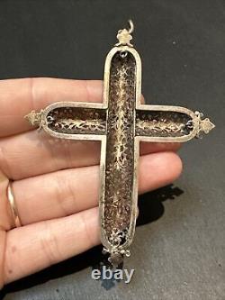 Translate this title in English: Ancient Solid Silver Pendant 925 Art Nouveau Filigree Cross by a Designer