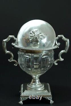 Translate this title in English: Antique solid silver & crystal sugar bowl jam pot 19th century Massat Frères.