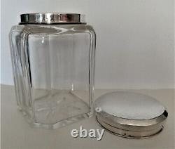 Translate this title in English: 'OLD solid silver biscuit jar Minerva and Crystal 1816gr excellent condition'