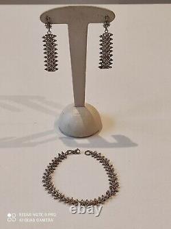 Translation: Ancient Set (Bracelet+Earrings) in Solid Silver with Filigree
