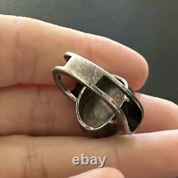 Translation: Ancient Solid Silver 925 Tank Art Deco Ring with Cameo Signet