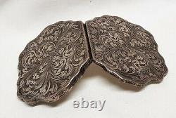 Translation: Ancient Solid Silver Powder Compact with Chiseled Foliage Design # J9