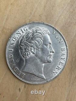 Translation: Ancient solid silver coin two Gulden 1845 Ludwig I Germany
