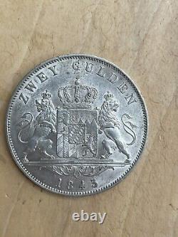 Translation: Ancient solid silver coin two Gulden 1845 Ludwig I Germany