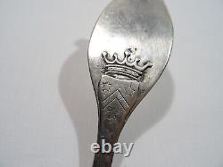 Translation: Antique Solid Silver Serving Spoon XVIII Century Crown Fleur-de-Lis Coat of Arms