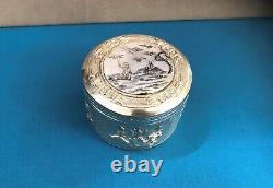 Translation: Antique large silver box with engraved mother-of-pearl seals - China Japan Vietnam.