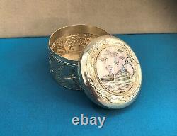 Translation: Antique large silver box with engraved mother-of-pearl seals - China Japan Vietnam.