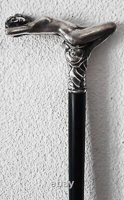Translation: Collection of Antique Art Deco Walking Canes with Solid Silver 900 Handle and Ebony Shaft