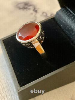 Translation: Vintage Unique Solid Silver Art Deco Carved Ring - Carnelian Stone - Size 52