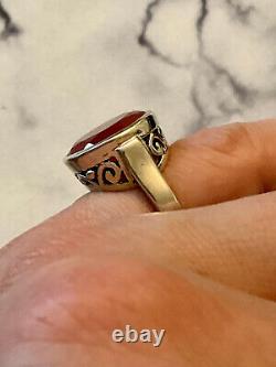 Translation: Vintage Unique Solid Silver Art Deco Carved Ring - Carnelian Stone - Size 52
