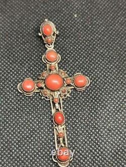 Tres Ancient Cross In Massive Silver And Coral Ref B796