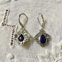 Tres Belles Anciennes Earrings In Silver Massif Used Natural Sapphire