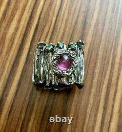 True Creator Ruby, Emerald, Silver, Modernist Large Antique Ring