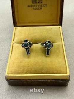 True Cross Sapphire, Solid Silver, Beautiful Antique Earrings