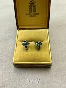 True Cross Sapphire, Solid Silver, Beautiful Antique Earrings