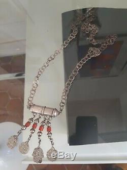 Tunisia Rihanna Khamsa Old Silver Beads And Glass Paste (berber)