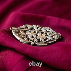Two antique solid silver brooches with precious stones lot jewelry collection