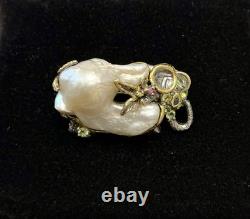 Unique Baroque Pearl, Silver, Gold, Rare Antique One-of-a-Kind Designer Brooch