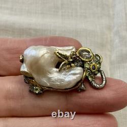 Unique Baroque Pearl, Silver, Gold, Rare Antique One-of-a-Kind Designer Brooch