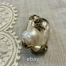 Unique Baroque Pearl, Silver, Gold, Rare Antique One-of-a-Kind Designer Brooch