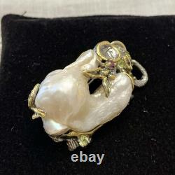 Unique Baroque Pearl, Silver, Gold, Rare Antique One-of-a-Kind Designer Brooch