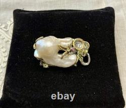 Unique Baroque Pearl, Silver, Gold, Rare Antique One-of-a-Kind Designer Brooch Unique Baroque Pearl, Silver, Gold, Rare Antique One-of-a-Kind Designer Brooch