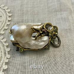 Unique Baroque Pearl, Silver, Gold, Rare Antique One-of-a-Kind Designer Brooch